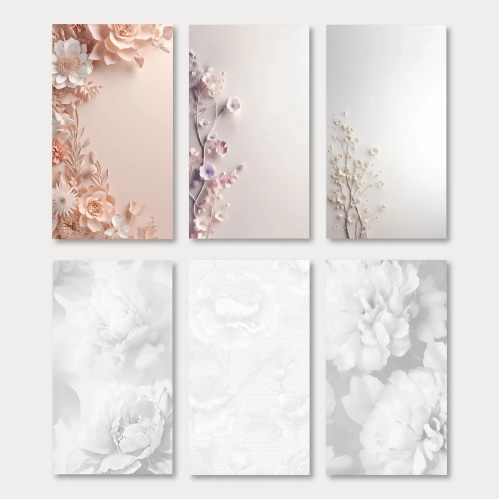 A set of six elegant background designs for event invitations – assorted styles for digital use