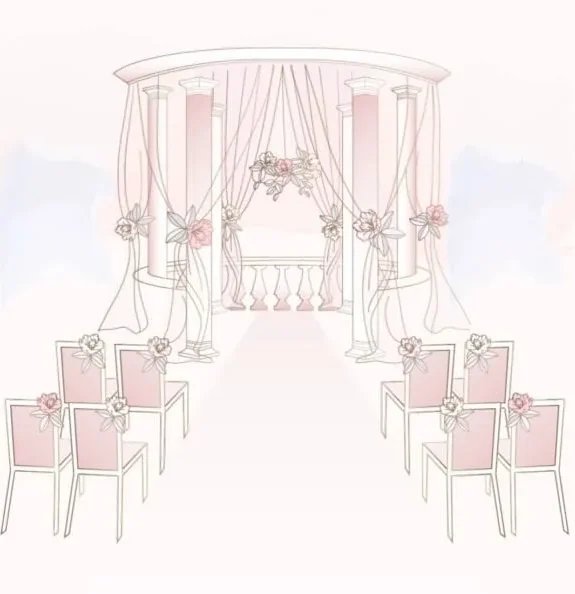 elegant pastel wedding aisle animation with floral chairs and arch