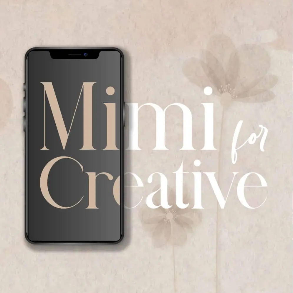 شاشة جوال تعرض شعار Mimi for Creative – مصدر قوالب تصميم رقمية للمناسبات