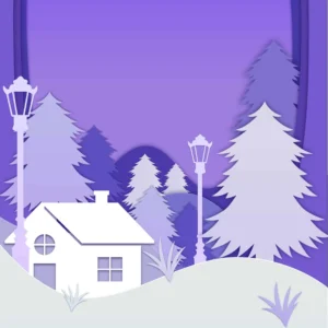purple forest paper cut animation with small house