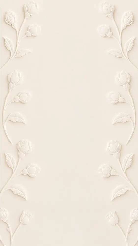 Embossed floral pattern on soft beige background with vertical flower borders