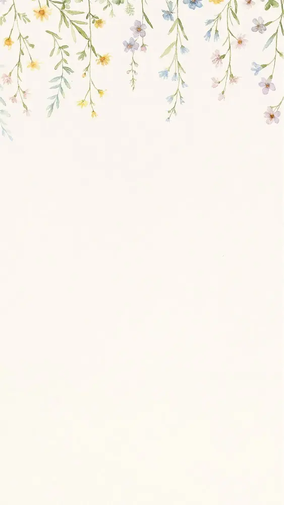 Watercolor hanging wildflowers on light cream background, soft pastel floral design