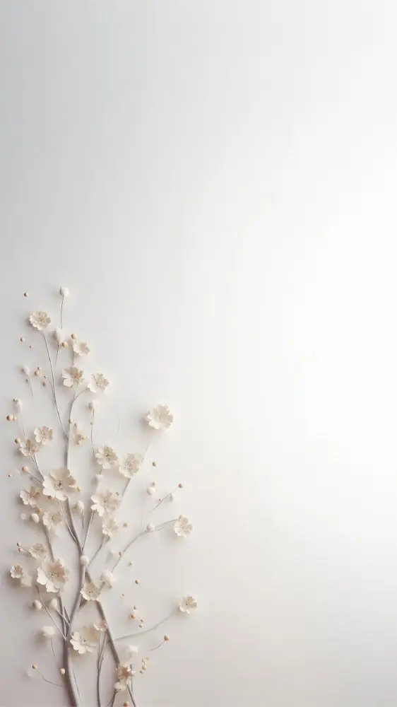 Elegant ivory floral branch on soft white background, delicate and minimal 3D paper-style flowers