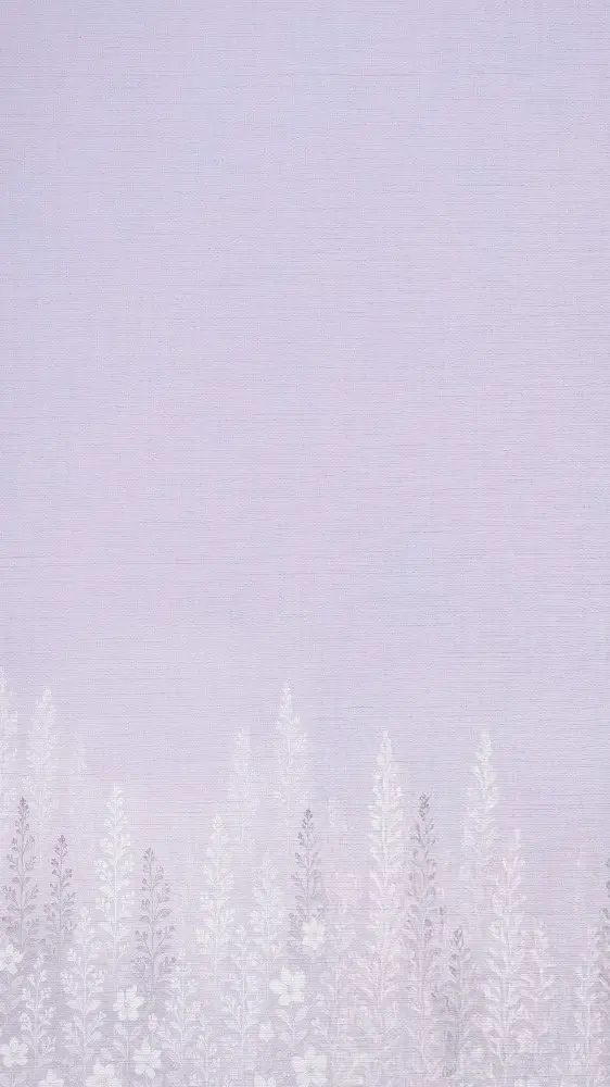 Lavender fabric-style background with white floral border at the bottom